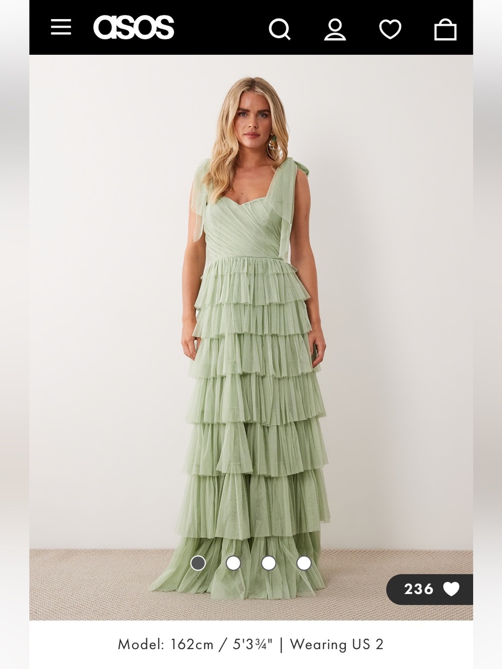 ASOS Sage Green ruffle bridesmaid dress